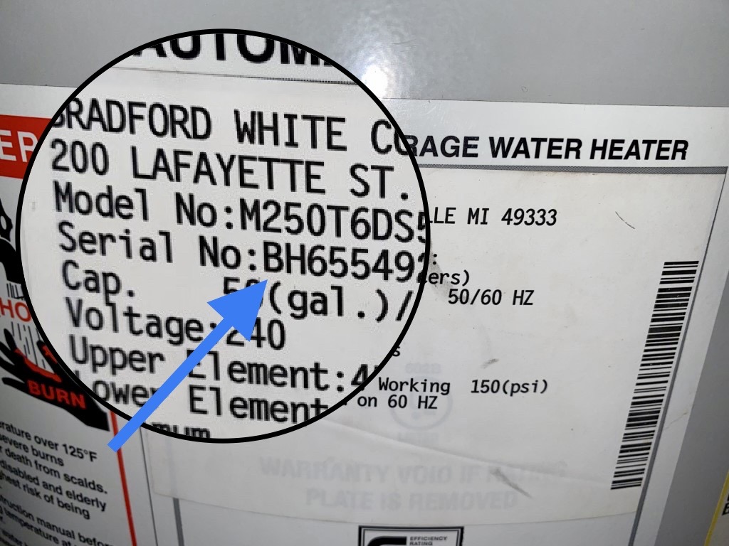 Bradford White Water heater age